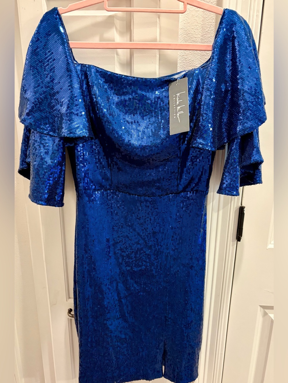 NWT NICOLE MILLER Royal Blue Sequin Sheath Dress (Paid $385)
